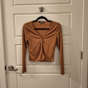 Women's Rust Orange Tie-Front Top